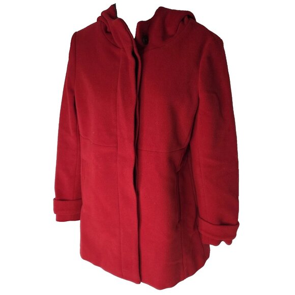Zara Women's Size Medium Red Wool Duffel Hooded Jacket - Picture 2 of 9